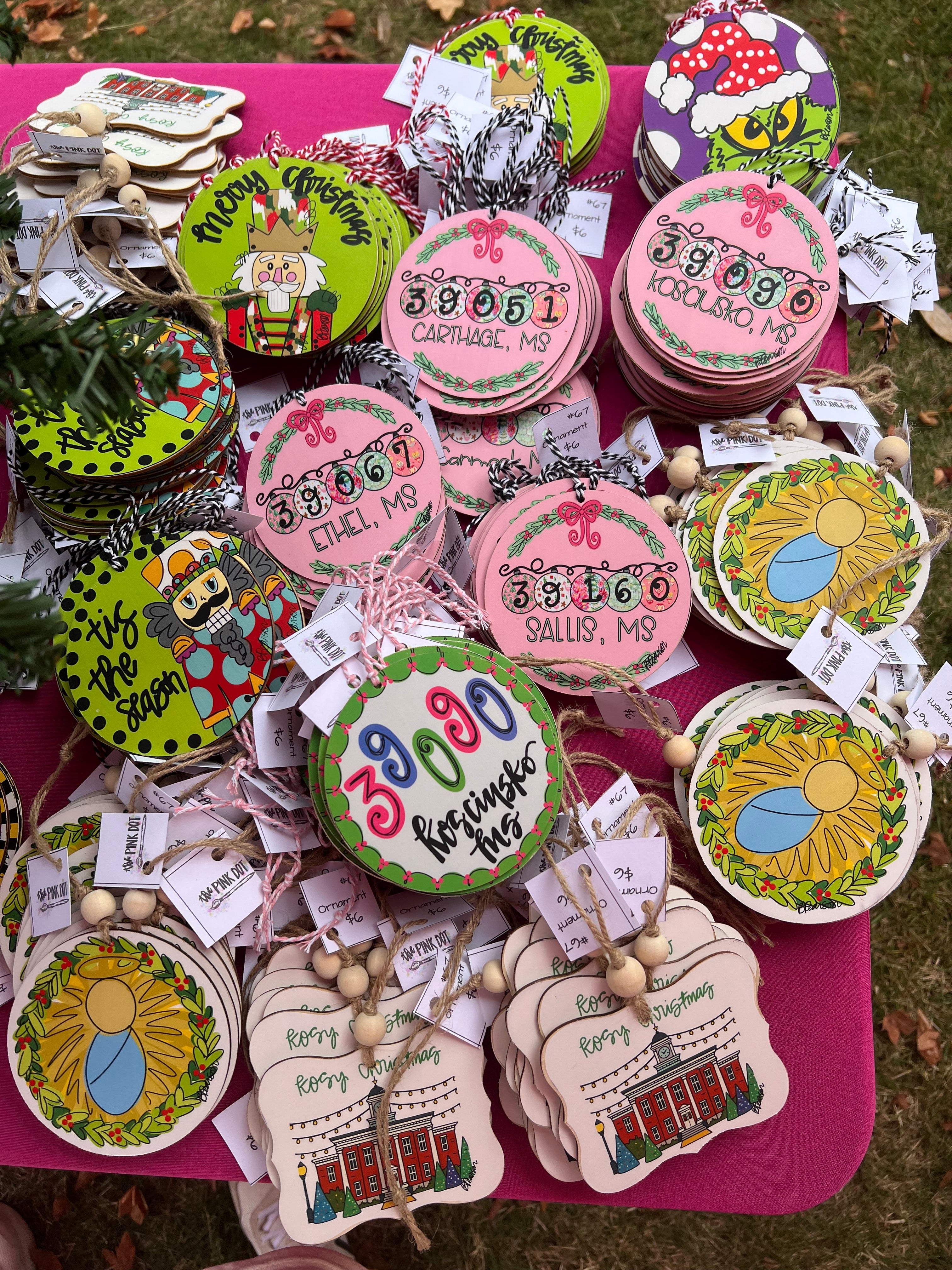 Pink Ethel Zip code Christmas ornament