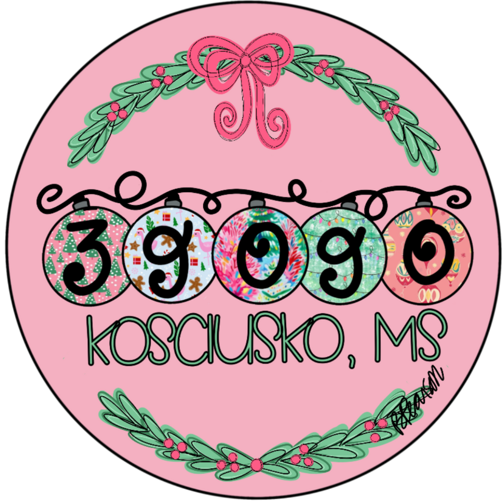 Pink Kosy Zip code Christmas ornament