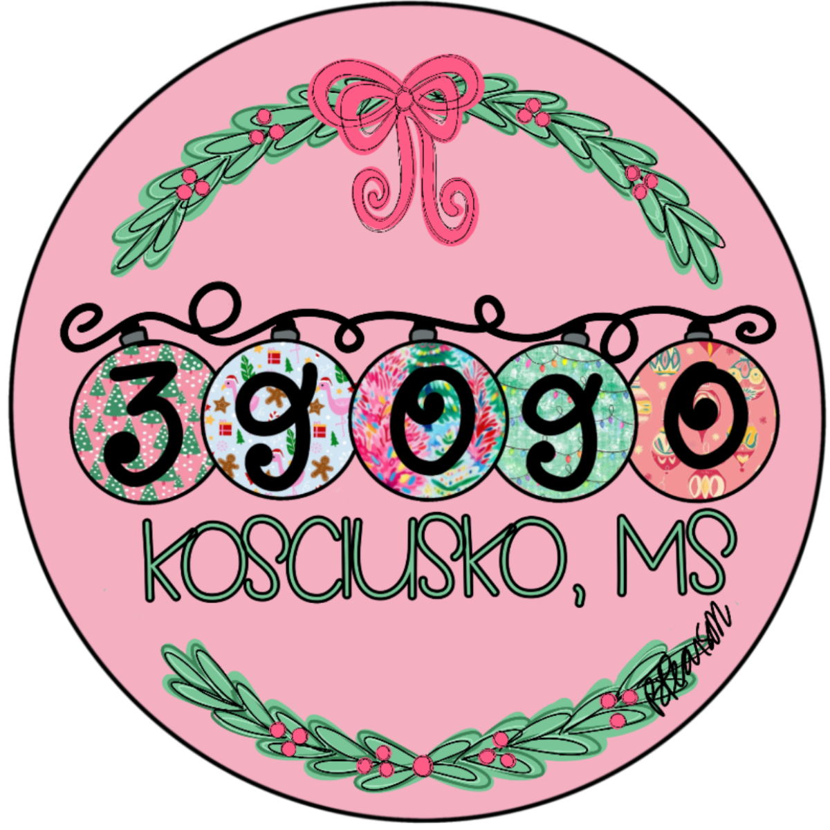 Pink Kosy Zip code Christmas ornament