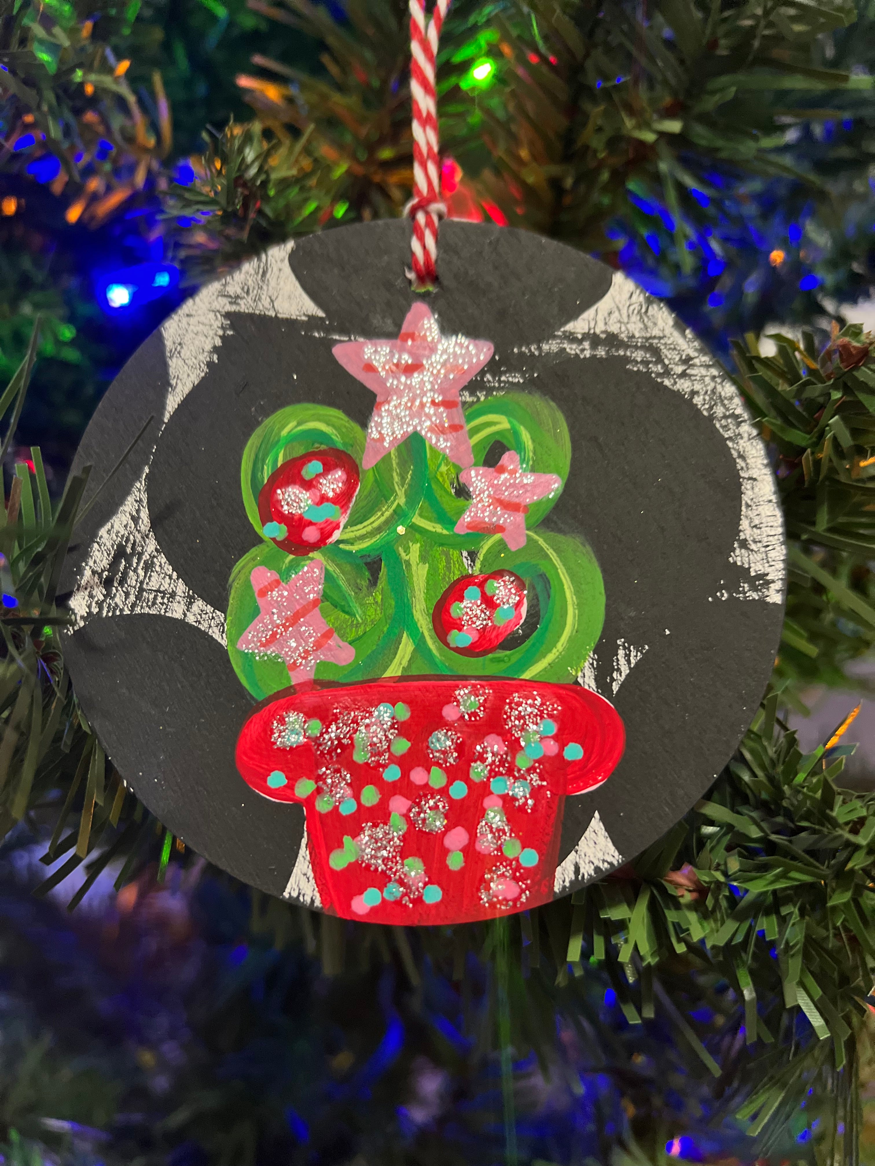 Hand painted tree Christmas ornament