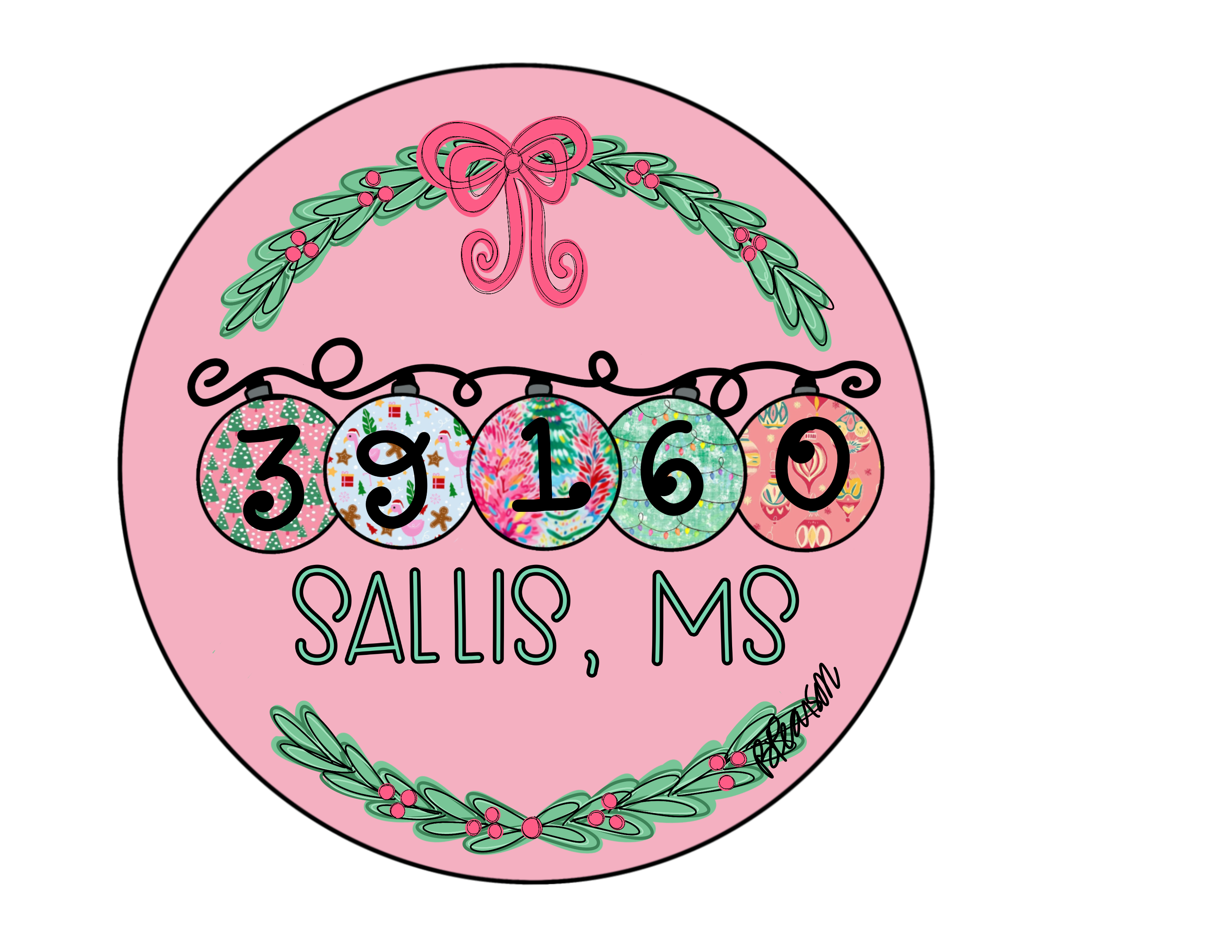 Pink Sallis Zip code Christmas ornament