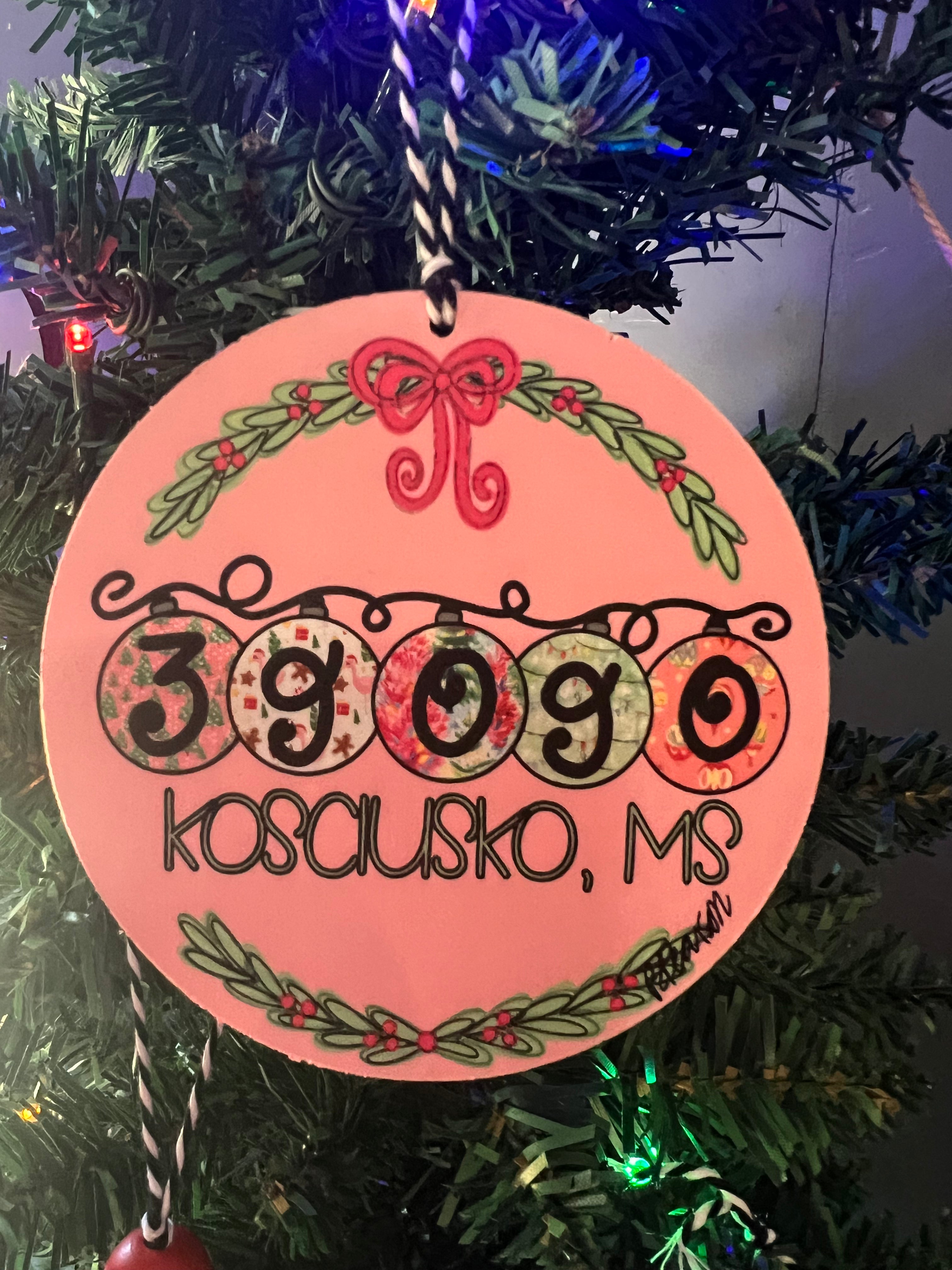 Pink Kosy Zip code Christmas ornament